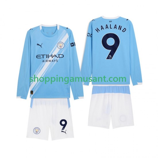 Maillot de Foot Manchester City Erling Haaland 9 Enfant Domicile 2025-2026 Manche Longue