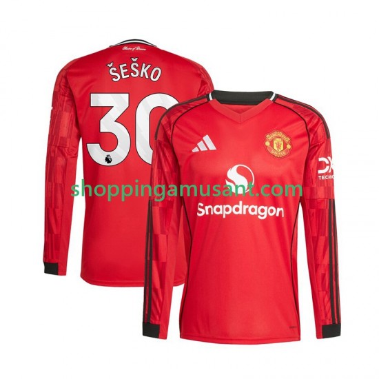 Maillot de Foot Manchester United Benjamin Sesko 30 Homme Domicile 2025-2026 Manche Longue