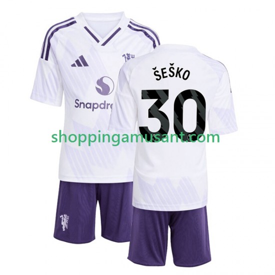 Maillot de Foot Manchester United Benjamin Sesko 30 Enfant Extérieur 2025-2026 Manche Courte