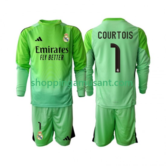 Maillot de Foot Real Madrid Thibaut Courtois 1 Enfant Extérieur 2025-2026 Manche Longue