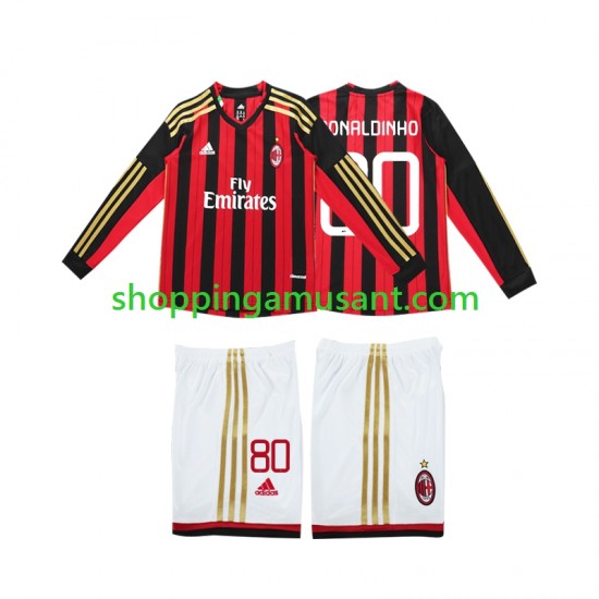Maillot de Foot AC Milan RONALDINHO 80 2013 2014 Rétro Enfant Domicile Manche Longue