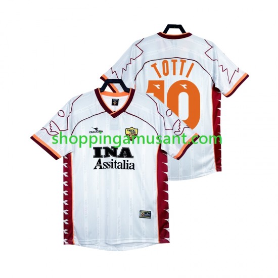 Maillot de Foot AS Rome Totti 10 2000 Rétro Homme Extérieur 1999 Manche Courte