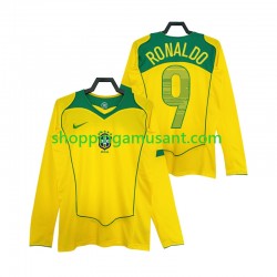 Maillot de Foot Brésil RONALDO 9 Rétro Homme Domicile 2004 Manche Longue