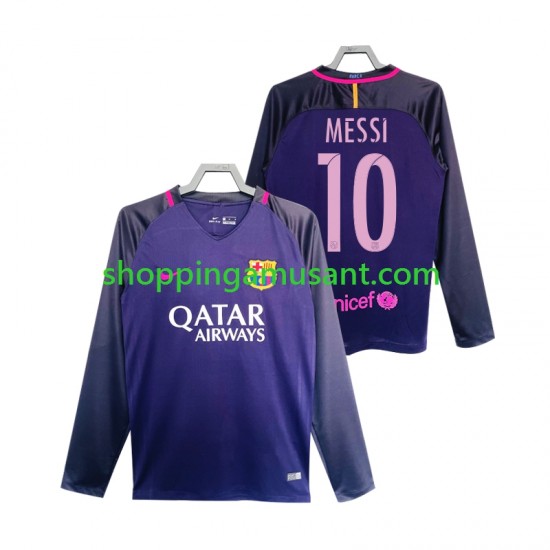 Maillot de Foot FC Barcelone Lionel Messi 10 2016 2017 Rétro Homme Extérieur Manche Longue