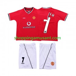 Maillot de Foot Manchester United BECKHAM 7 2000 Rétro Enfant Domicile 2002 Manche Courte