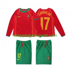 Maillot de Foot Portugal Cristiano Ronaldo 17 Rétro Enfant Domicile 2004 Manche Longue