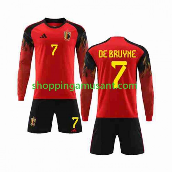 Maillot de Foot Belgique De Bruyne 7 Enfant Domicile Coupe du Monde 2022 Manche Longue