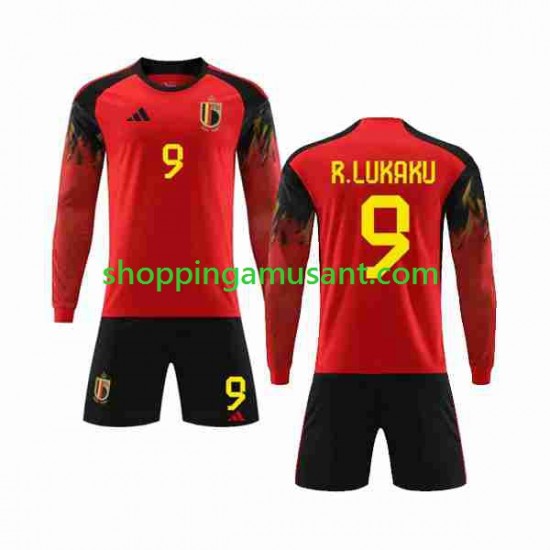 Maillot de Foot Belgique R.LUKAKU 9 Enfant Domicile Coupe du Monde 2022 Manche Longue