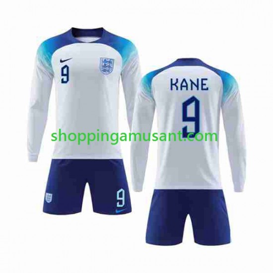 Maillot de Foot Angleterre Kane 9 Enfant Domicile Coupe du Monde 2022 Manche Longue
