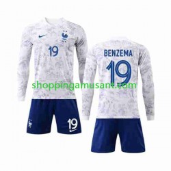 Maillot de Foot France Benzema 19 Enfant Extérieur Coupe du Monde 2022 Manche Longue