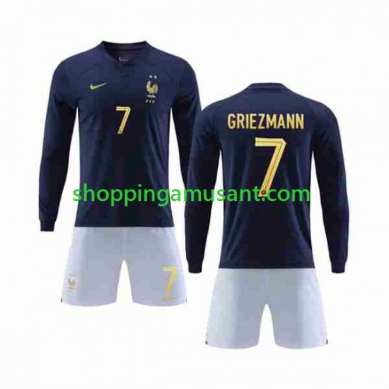 Maillot de Foot France Griezmann 7 Enfant Domicile Coupe du Monde 2022 Manche Longue
