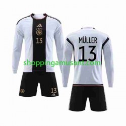 Maillot de Foot Allemagne MULLER 13 Enfant Domicile Coupe du Monde 2022 Manche Longue