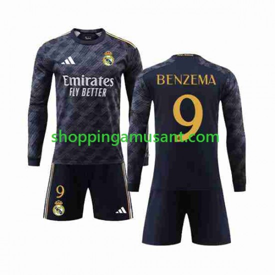 Maillot de Foot Real Madrid Benzema 9 Enfant Extérieur 2023-2024 Manche Longue