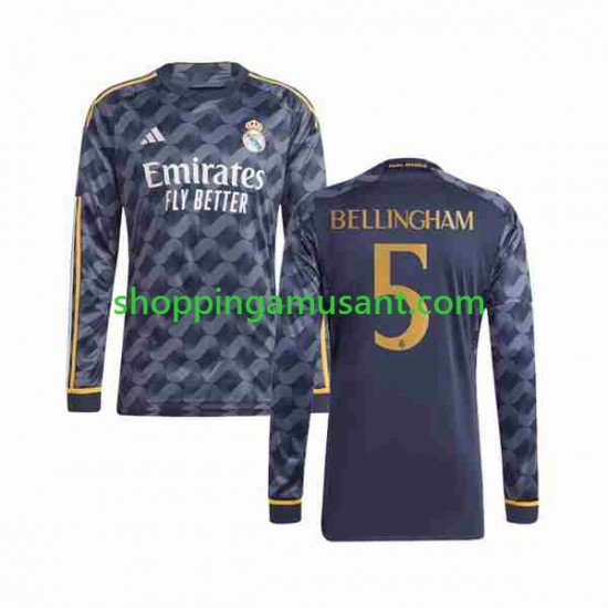 Maillot de Foot Real Madrid Jude Bellingham 5 Homme Extérieur 2023-2024 Manche Longue