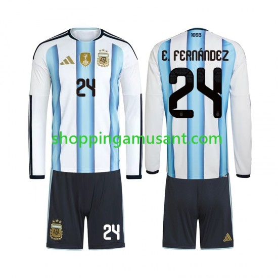 Maillot de Foot Argentine Enzo Fernandez 24 Enfant Domicile Coupe du Monde 2026 Manche Longue
