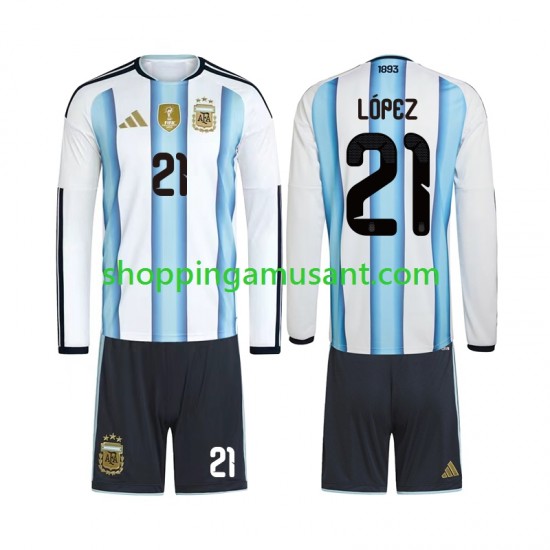 Maillot de Foot Argentine Jose Manuel Lopez 21 Enfant Domicile Coupe du Monde 2026 Manche Longue