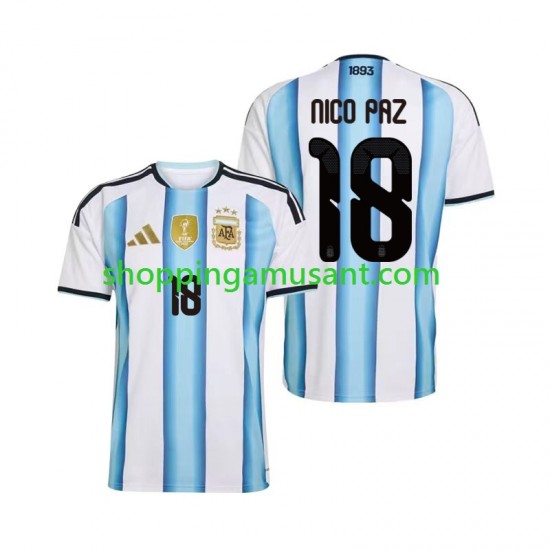 Maillot de Foot Argentine Nico Paz 18 Homme Domicile Coupe du Monde 2026 Manche Courte