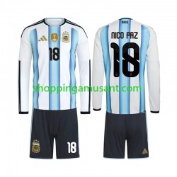Maillot de Foot Argentine Nico Paz 18 Enfant Domicile Coupe du Monde 2026 Manche Longue