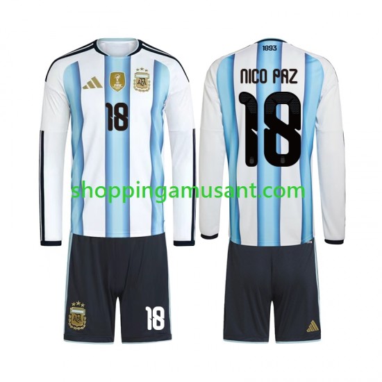 Maillot de Foot Argentine Nico Paz 18 Enfant Domicile Coupe du Monde 2026 Manche Longue