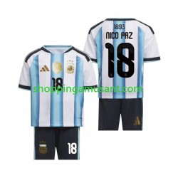 Maillot de Foot Argentine Nico Paz 18 Enfant Domicile Coupe du Monde 2026 Manche Courte