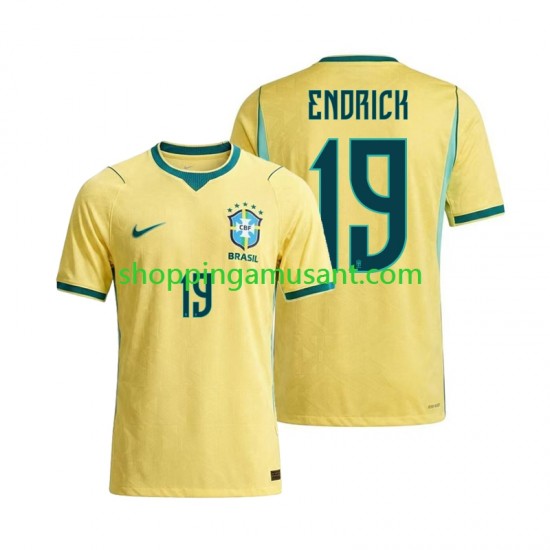 Maillot de Foot Brésil Endrick 19 Homme Domicile Coupe du Monde 2026 Manche Courte