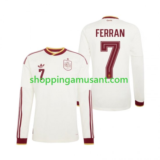 Maillot de Foot Espagne Ferran Torres 7 Homme Extérieur Coupe du Monde 2026 Manche Longue