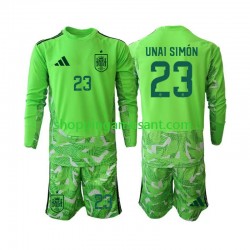 Maillot de Foot Espagne Unai Simon 23 6th Green color Gardien Enfant Coupe du Monde 2026 Manche Longue
