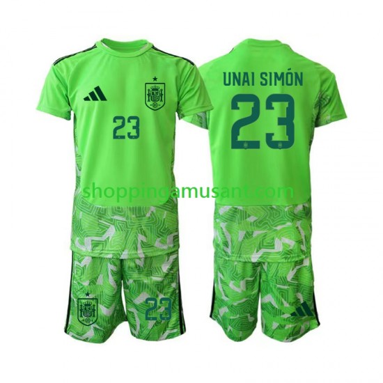 Maillot de Foot Espagne Unai Simon 23 6th Green color Gardien Enfant Coupe du Monde 2026 Manche Courte