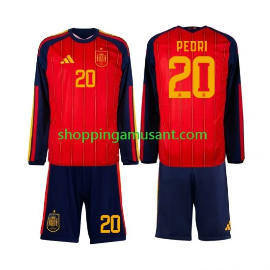 Maillot de Foot Espagne Pedri 20 Enfant Domicile Coupe du Monde 2026 Manche Longue