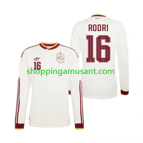 Maillot de Foot Espagne Rodri 16 Homme Extérieur Coupe du Monde 2026 Manche Longue