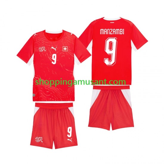 Maillot de Foot Suisse Johan Manzambi 9 Enfant Domicile Coupe du Monde 2026 Manche Courte