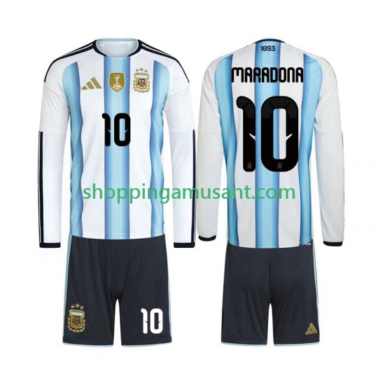 Maillot de Foot Argentine Maradona 10 Enfant Domicile Coupe du Monde 2026 Manche Longue