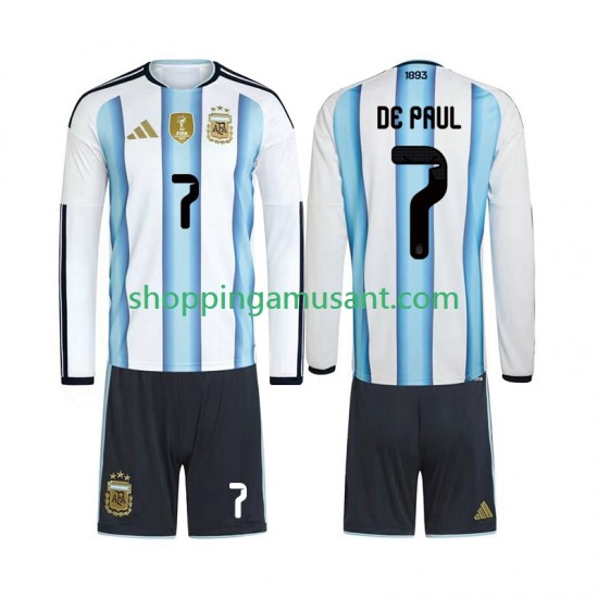 Maillot de Foot Argentine Rodrigo De Paul 7 Enfant Domicile Coupe du Monde 2026 Manche Longue