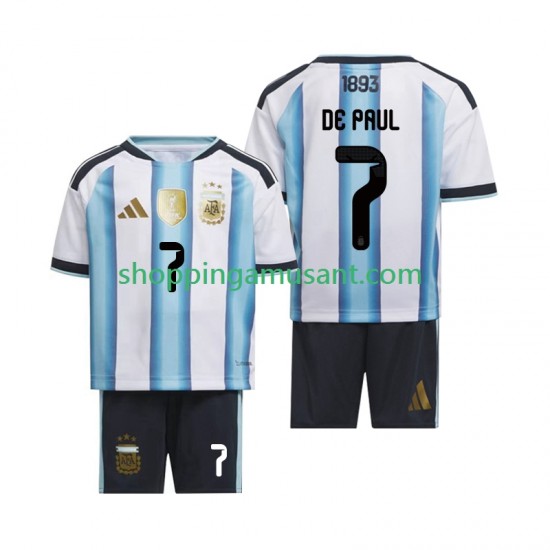 Maillot de Foot Argentine Rodrigo De Paul 7 Enfant Domicile Coupe du Monde 2026 Manche Courte