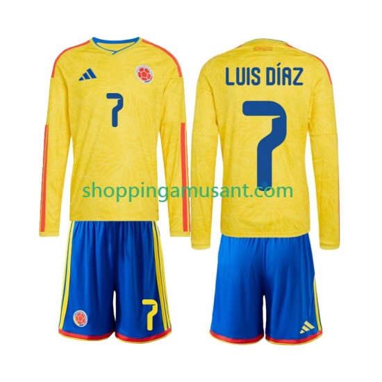 Maillot de Foot Colombie Luis Diaz 7 Enfant Domicile Coupe du Monde 2026 Manche Longue
