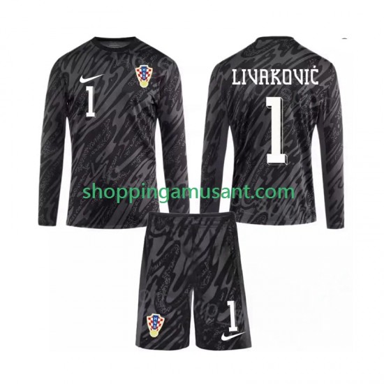 Maillot de Foot Croatie DOMINIK LIVAKOVIC 1 Gardien Enfant Neutre 2024 Manche Longue