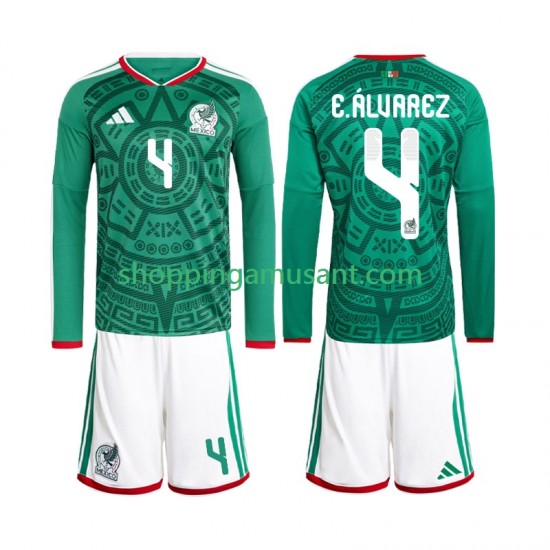 Maillot de Foot Mexique Edson Alvarez 4 Enfant Domicile Coupe du Monde 2026 Manche Longue