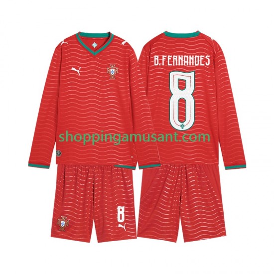 Maillot de Foot Portugal Bruno Fernandes 8 Enfant Domicile Coupe du Monde 2026 Manche Longue