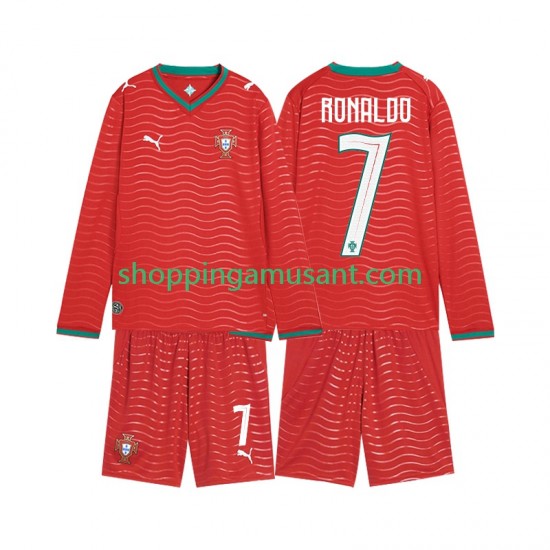 Maillot de Foot Portugal Cristiano Ronaldo 7 Enfant Domicile Coupe du Monde 2026 Manche Longue