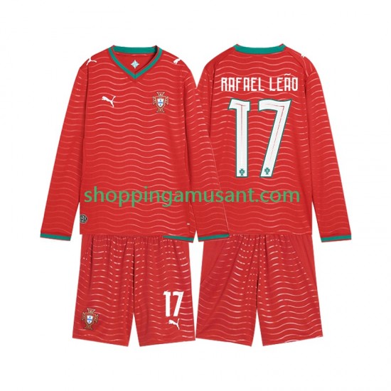 Maillot de Foot Portugal Rafael Leao 17 Enfant Domicile Coupe du Monde 2026 Manche Longue