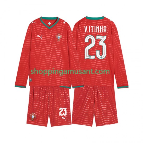 Maillot de Foot Portugal Vitinha 23 Enfant Domicile Coupe du Monde 2026 Manche Longue