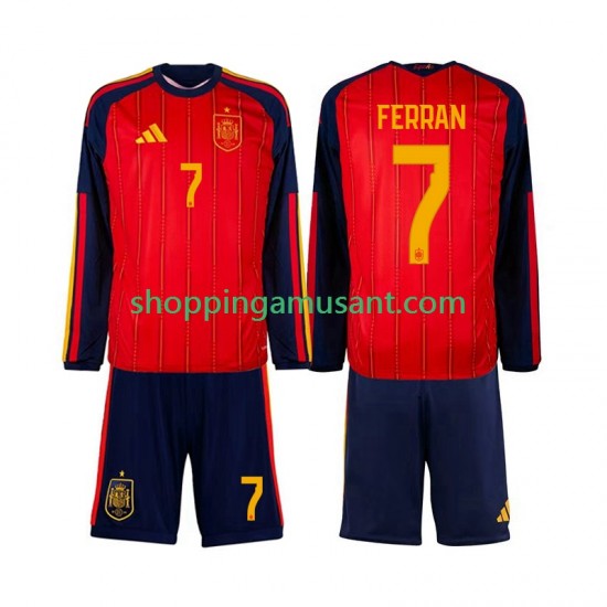 Maillot de Foot Espagne Ferran Torres 7 Enfant Domicile Coupe du Monde 2026 Manche Longue