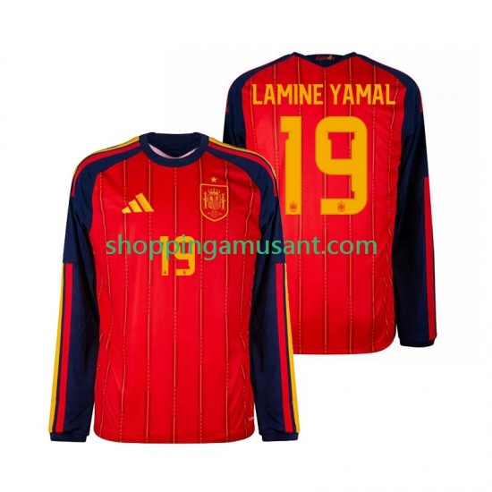 Maillot de Foot Espagne Lamine Yamal 19 Homme Domicile Coupe du Monde 2026 Manche Longue