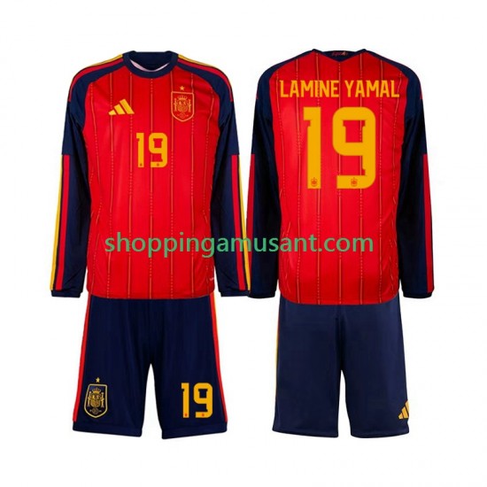 Maillot de Foot Espagne Lamine Yamal 19 Enfant Domicile Coupe du Monde 2026 Manche Longue