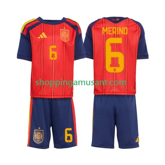 Maillot de Foot Espagne Mikel Merino 6 Enfant Domicile Coupe du Monde 2026 Manche Courte