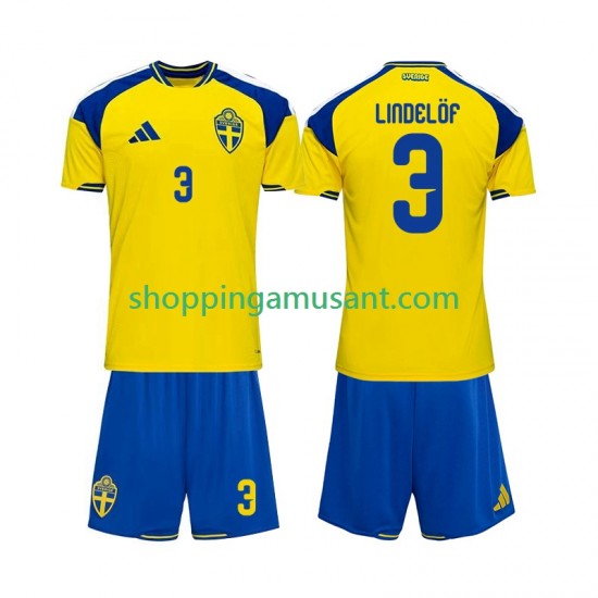 Maillot de Foot Suède Victor Lindelof 3 Enfant Domicile 2026 Manche Courte