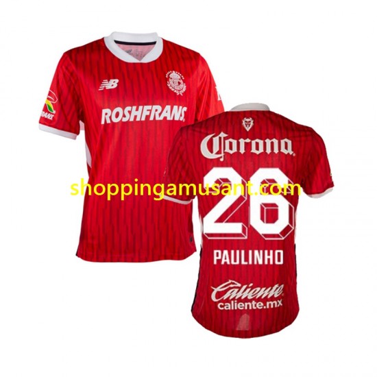 Maillot de Foot Deportivo Toluca Paulinho 26 Homme Domicile 2024-2025 Manche Courte
