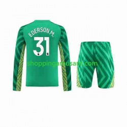 Maillot de Foot Manchester City Ederson Moraes 31 Gardien Enfant Domicile 2023-2024 Manche Longue