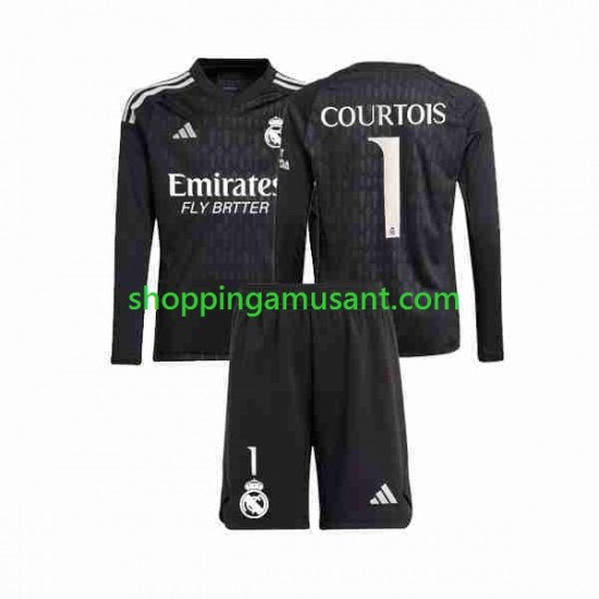 Maillot de Foot Real Madrid Thibaut Courtois 1 Gardien Enfant Extérieur 2023-2024 Manche Longue