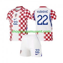 Maillot de Foot Croatie Luka Vuskovic 22 Enfant Domicile Coupe du Monde 2026 Manche Courte